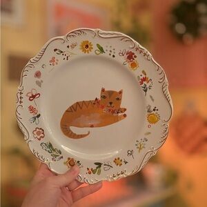 Whimsical Cat Floral Decorative Plate
